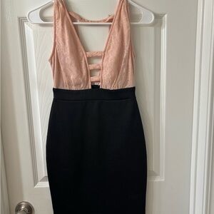 Elegant Pink and Black Lace Dress